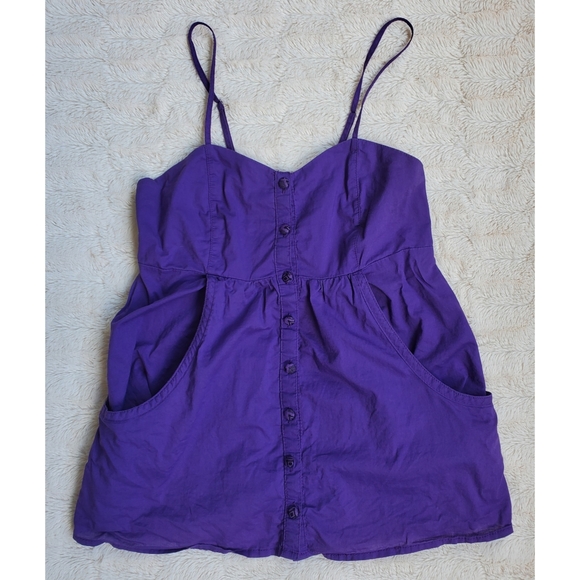 OP purple button down top with pockets - Picture 1 of 8